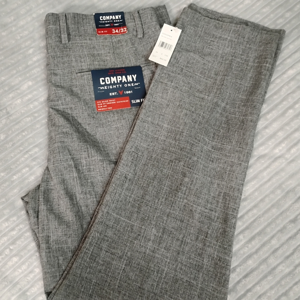 Company 81 Eighty One Grey Dress Pants 34x32 Slim Fit Wrinkle Free